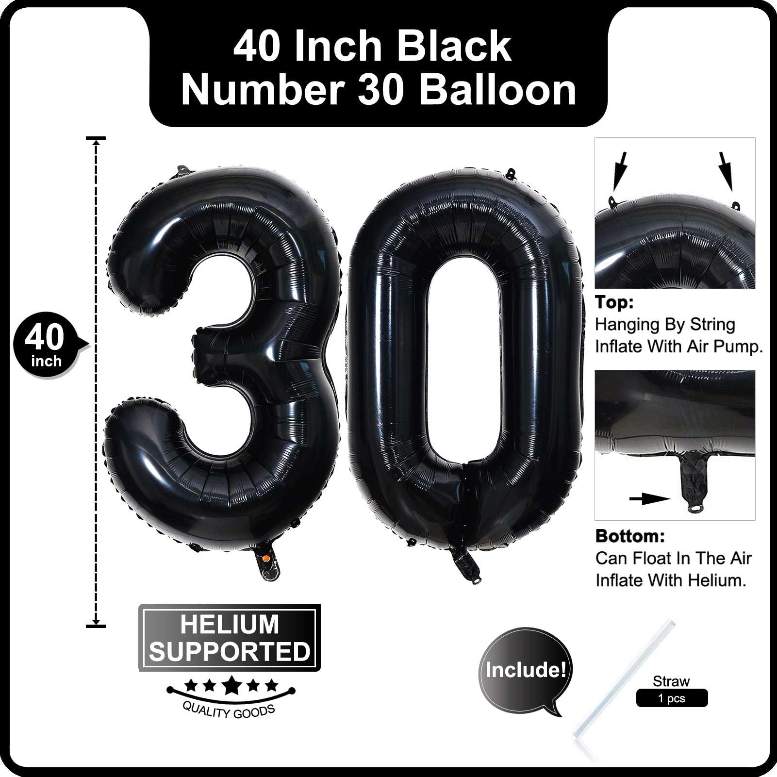 Amazon.com: Lovoir 40 Inch Black Number Balloon 30 Large